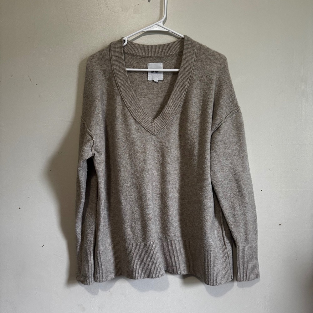 Aerie Women's Tan Brown V-Neck Oversized Knit Pullover Sweater Size S/P